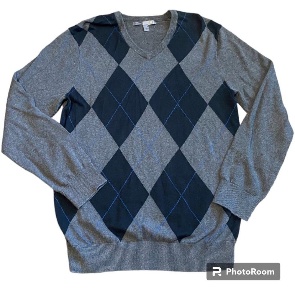 OLD NAVY men's gray, navy, and light blue V-neck argyle sweater - men's medium